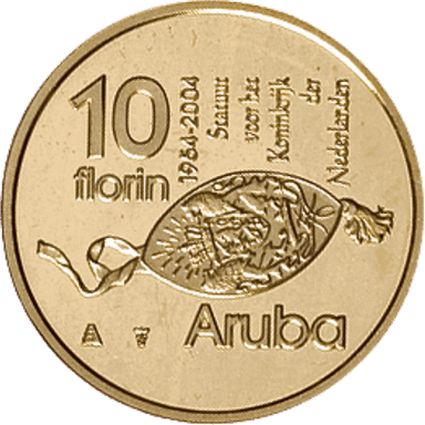 Gouden 10 Florin munt Aruba 1954-2004