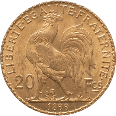 Gouden 20 Franc munt Frankrijk Marianne Rooster
