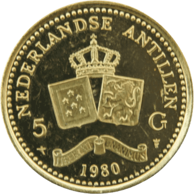 Gouden 5 gulden munt Nederlandse Antillen