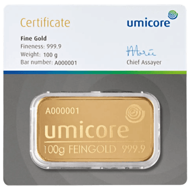 Umicore goudbaar 100 gram