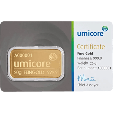 Umicore goudbaar 20 gram