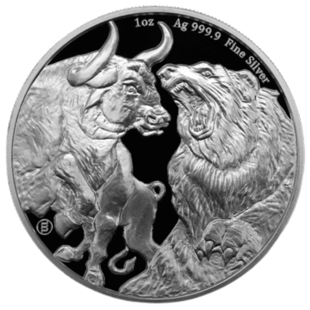Zilveren Bull & Bear munt 1 troy ounce