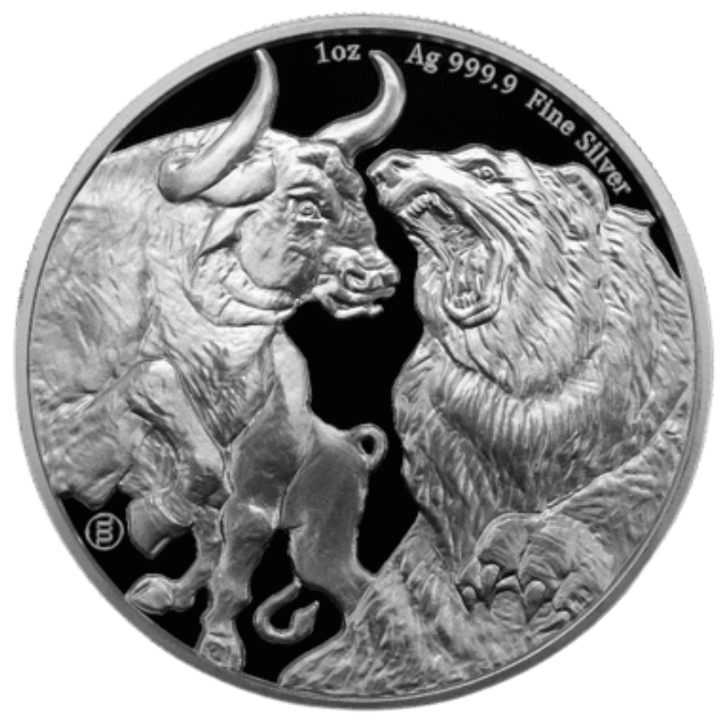 Zilveren Bull & Bear munt 1 troy ounce