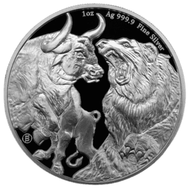 Zilveren Bull & Bear munt 1 troy ounce