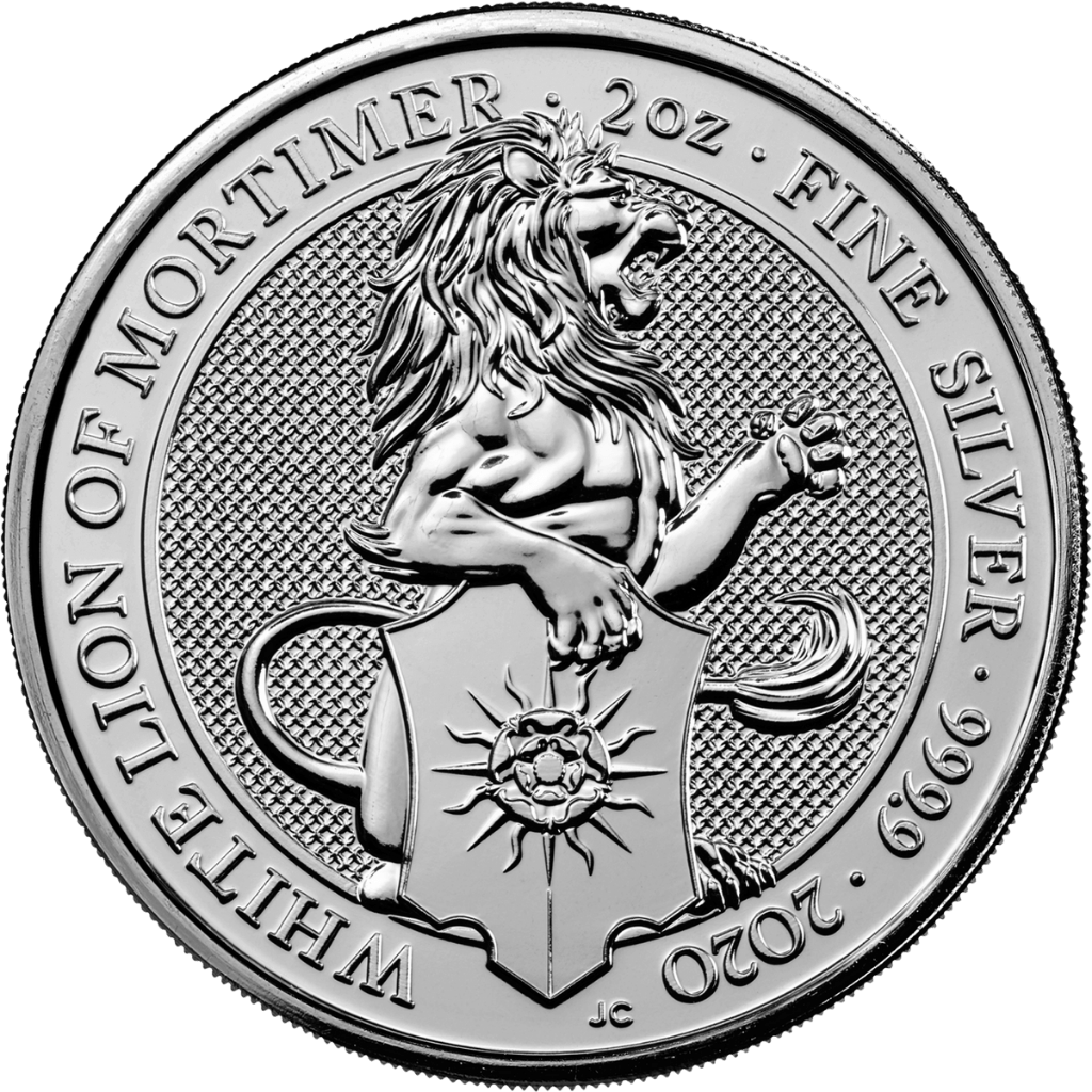 Zilveren White Lion of Mortimer munt 2 troy ounce