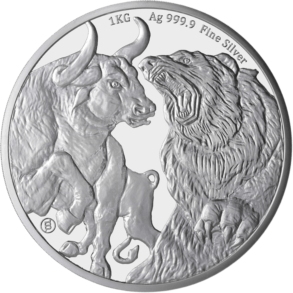 Zilveren Bull & Bear munt 1 kilo