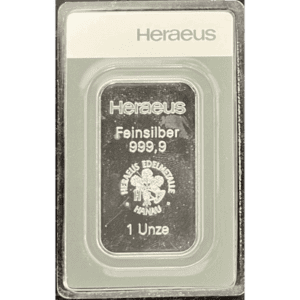 1 troy ounce zilverbaar Heraeus