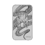1 troy ounce zilveren Rectangular Dragon muntbaar 2025 voorkant