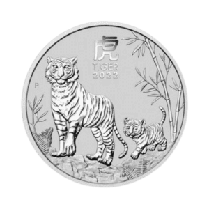 Year of the Tiger 5 troy ounce zilveren munt 2022 voorkant