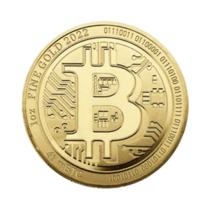 1 troy ounce gouden Bitcoin munt 2022 voorkant