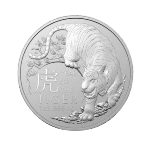 Royal Australian Mint Tiger 1 troy ounce zilveren munt 2022 voorkant