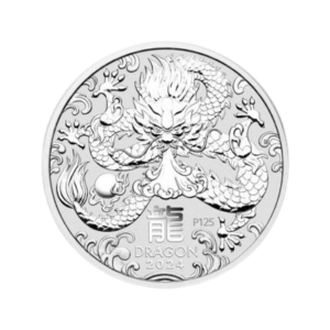 Year of the Dragon 1:2 troy ounce zilveren munt 2024 voorkant