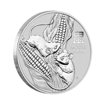 Year of the Mouse 1 kilo zilveren munt 2020 zijkant