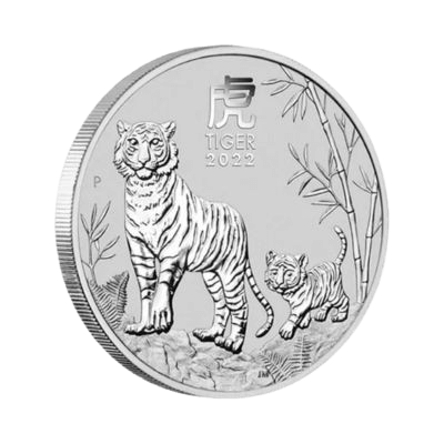 Year of the Tiger 1 kilo zilveren munt 2022 zijkant