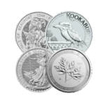 5 troy ounce zilveren muntenmix voorkant